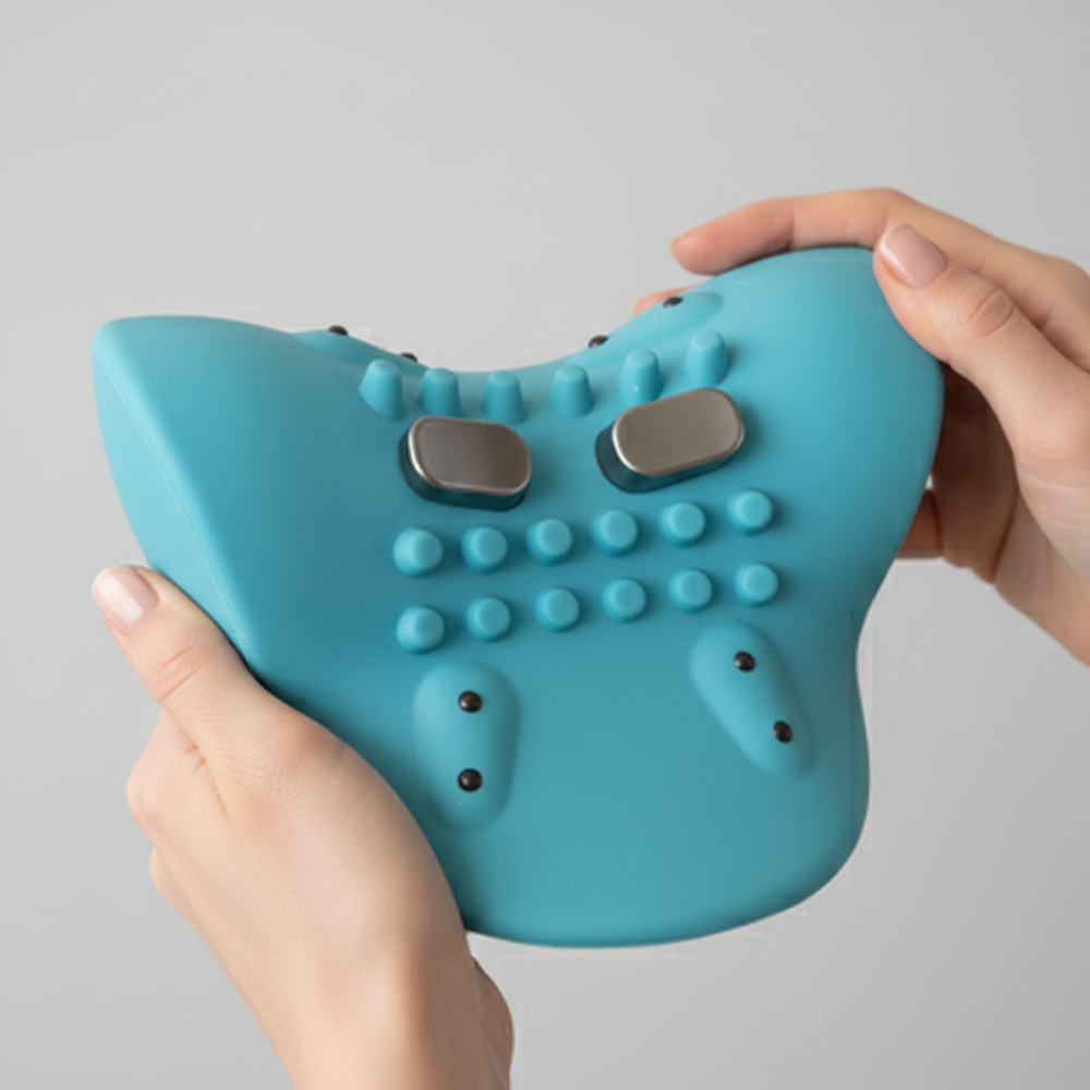 Person holding neck massage device